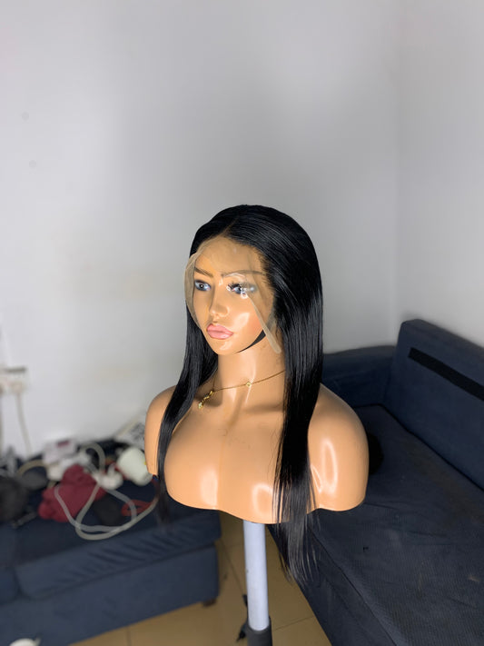 18-Inch Silky Straight Frontal Wig – 100% Human Hair