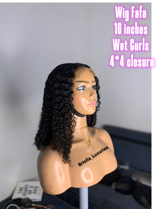 16-Inch Wet Curls Closure Wig – Natural Water Wave Style