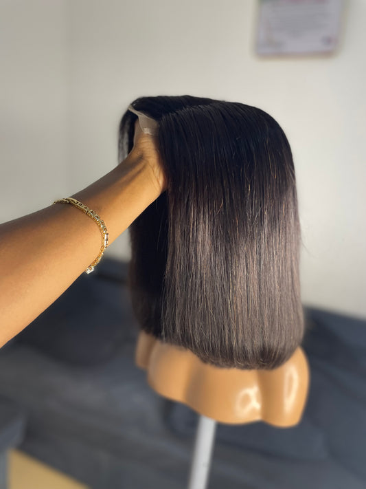 12-Inch Bobbed Closure Wig – 100% Human Hair