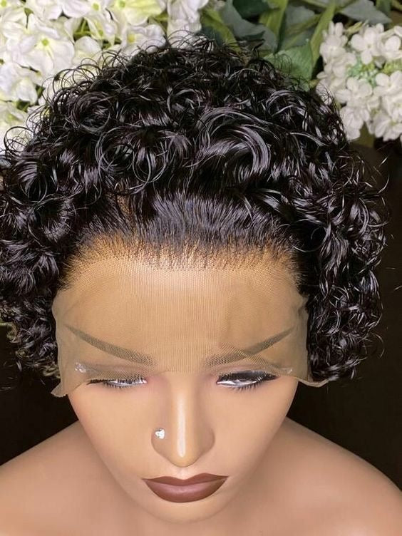 8-Inch Short Curly Wet Look Lace Front Wig – Natural Caribbean Bob Style